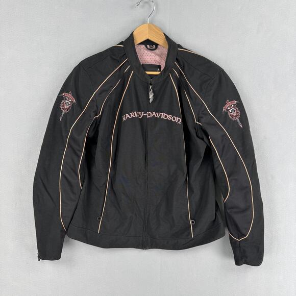 Harley-Davidson Jackets & Blazers - Harley-Davidson Jacket Womens XL Black Mesh Embroidered Motorcycle Riding Zip